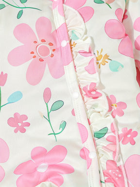 Luna & Lino Conjunto Bebê Menina – Kit 3 Peças com Romper, Macaquinho Floral e Shorts com Babado