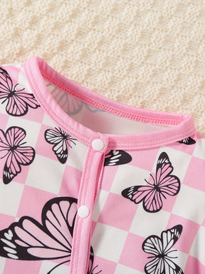 Luna & Lino Kit Romper Bebê – 2 Peças Florais com Borboletas e Sapatinhos