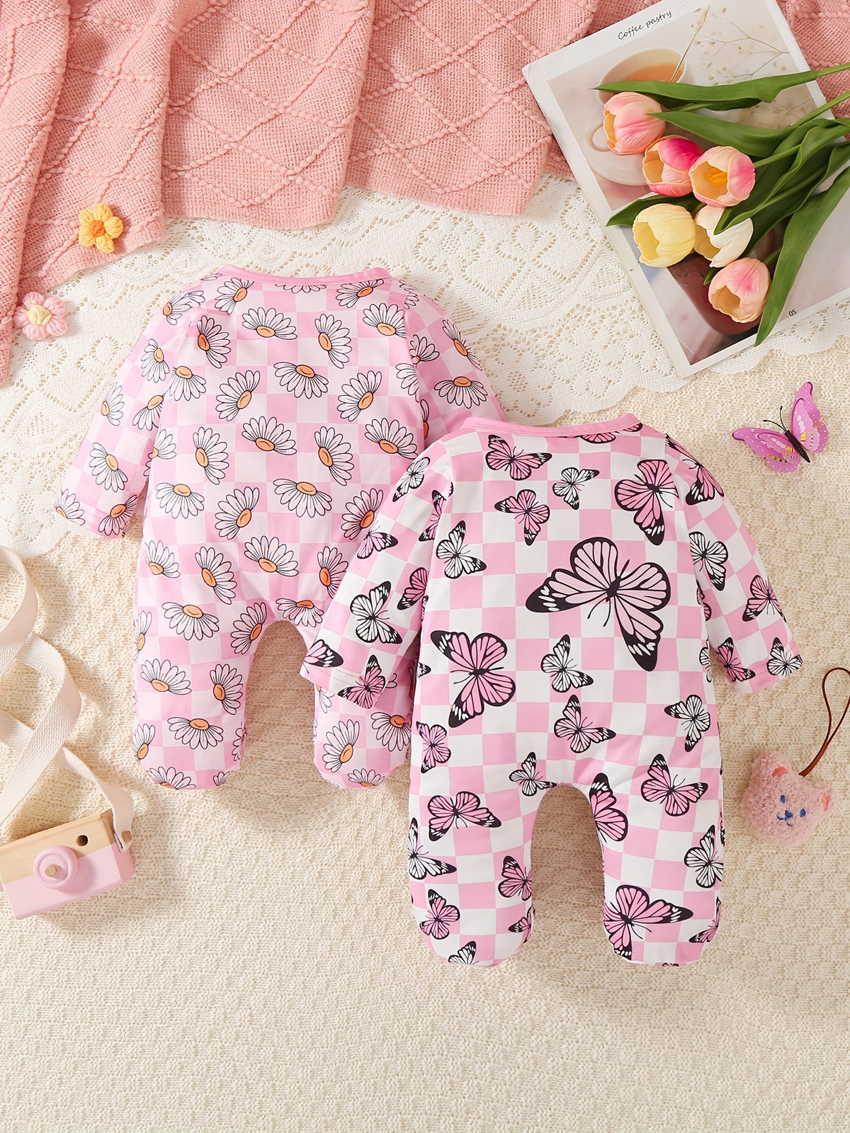 Luna & Lino Kit Romper Bebê – 2 Peças Florais com Borboletas e Sapatinhos