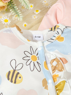 Luna & Lino Kit Romper Bebê – 3 Peças com Estampa de Borboletas e Faixa de Cabelo