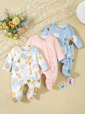 Luna & Lino Kit Romper Bebê – 3 Peças com Estampa de Borboletas e Faixa de Cabelo