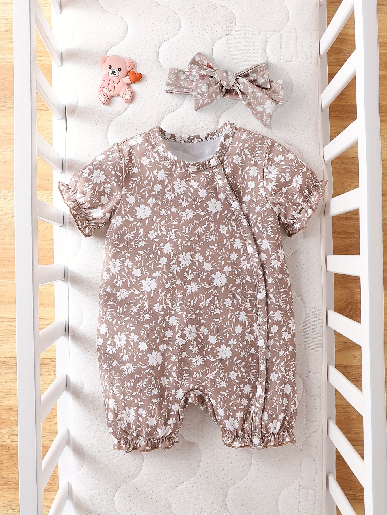 Luna & Lino Conjunto Cami Floral – Blusa Regata com Laço de Cabelo