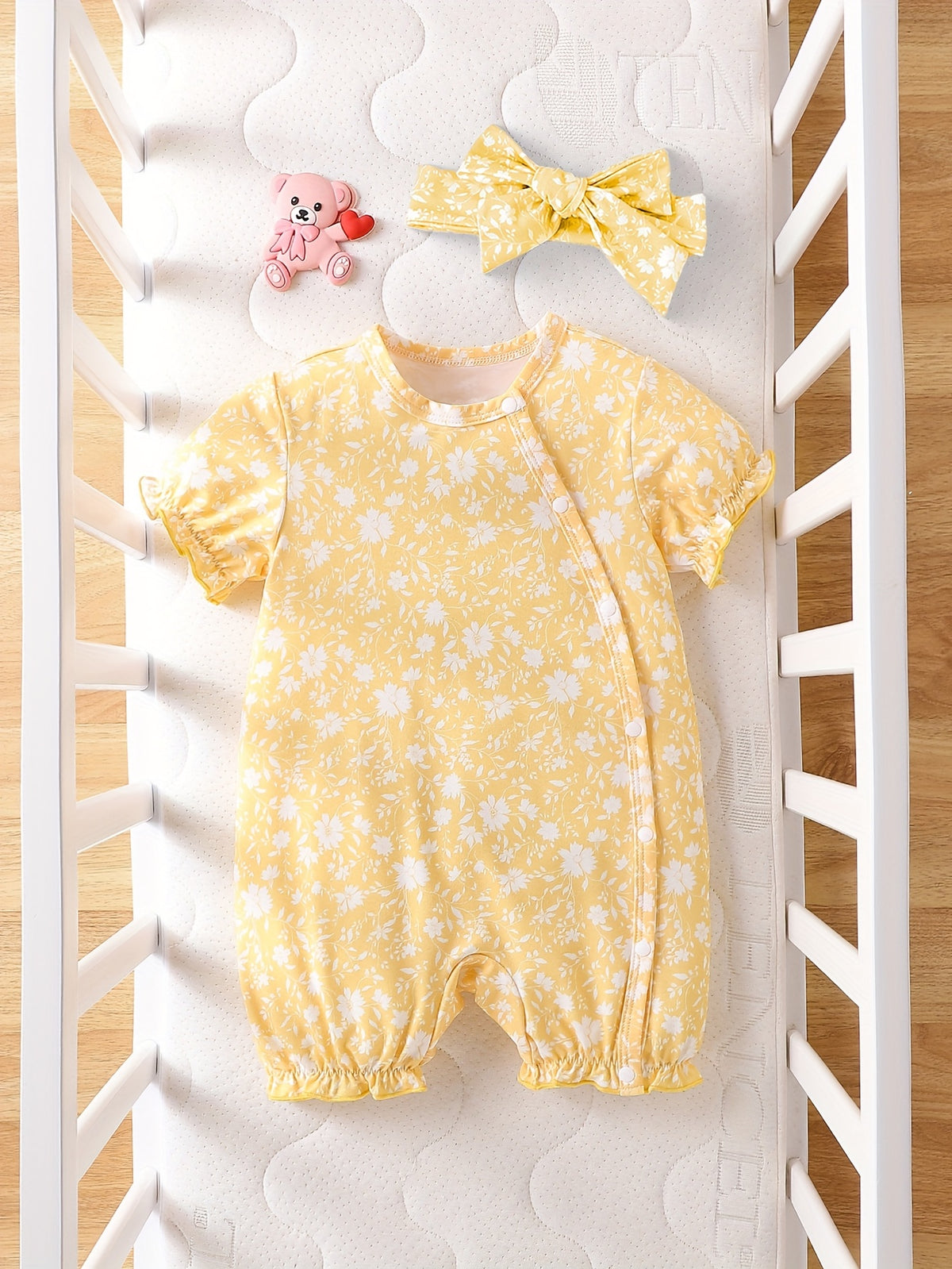 Luna & Lino Conjunto Cami Floral – Blusa Regata com Laço de Cabelo