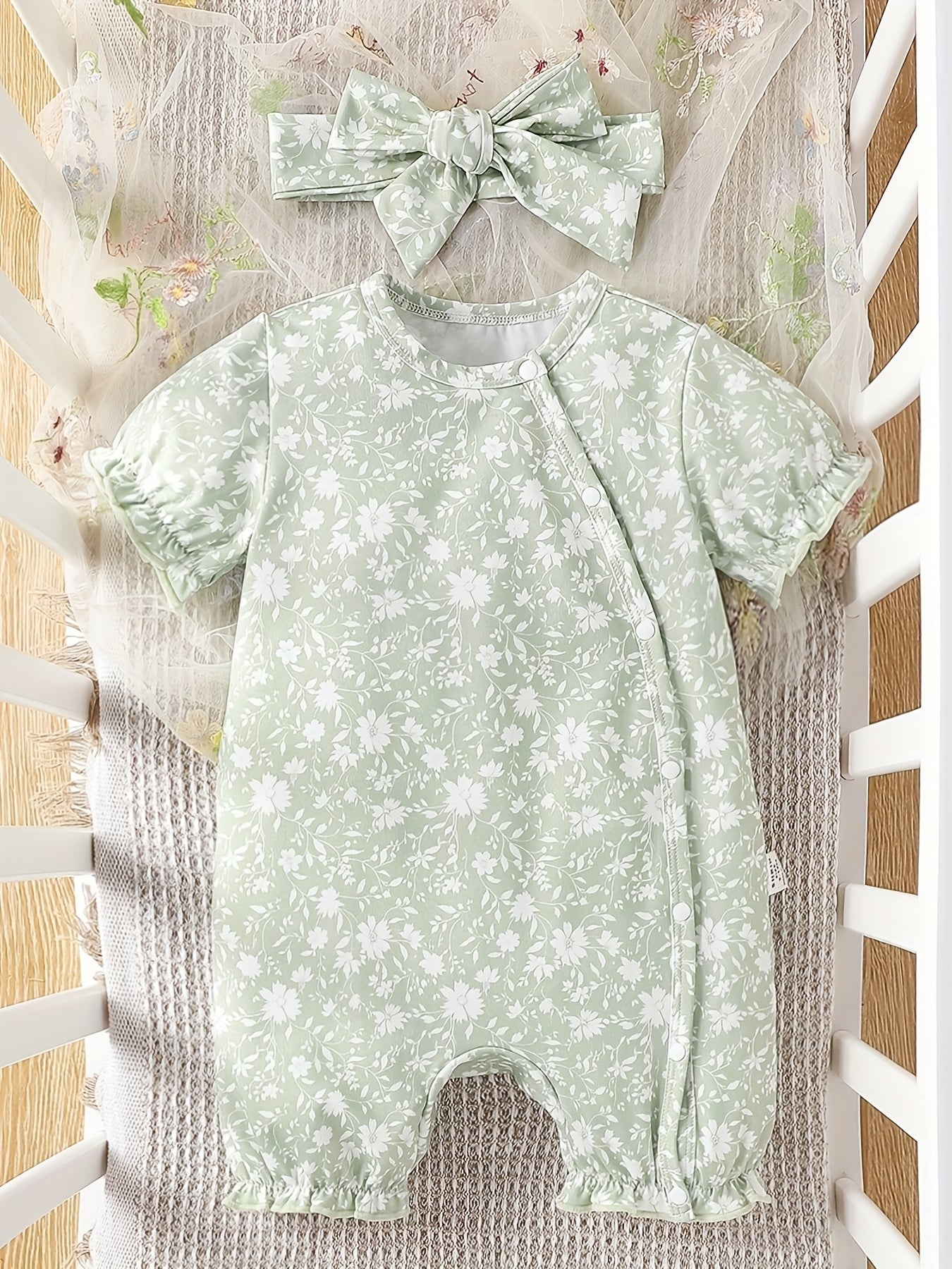 Luna & Lino Conjunto Cami Floral – Blusa Regata com Laço de Cabelo