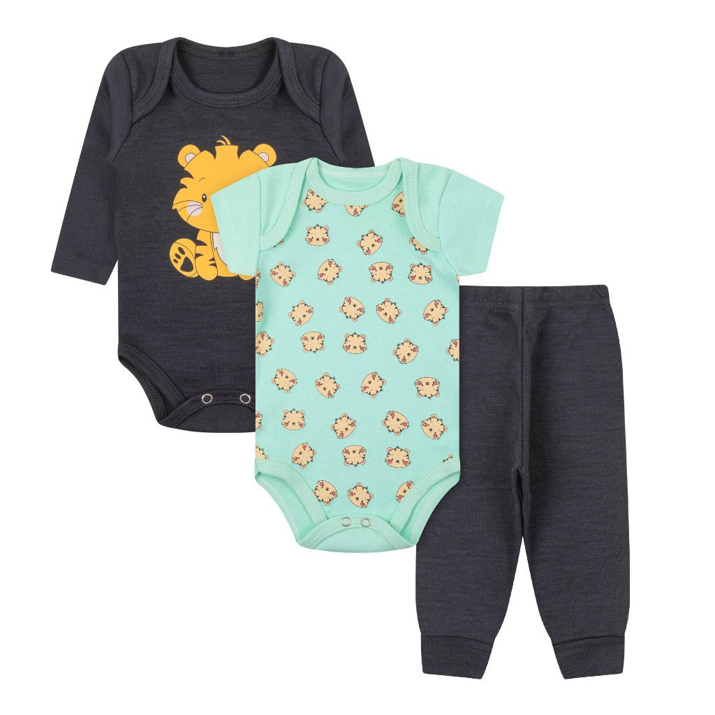 Kit 18 Peças Luna & Lino – Trijuntos de Bebê Menino em Algodão Suedine para Verão e Inverno