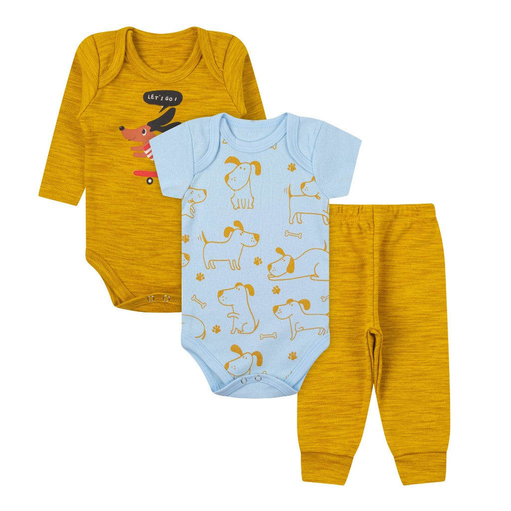 Kit 18 Peças Luna & Lino – Trijuntos de Bebê Menino em Algodão Suedine para Verão e Inverno