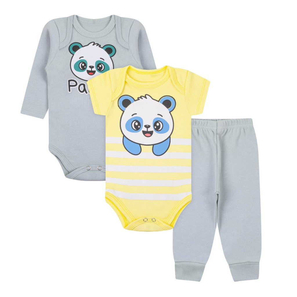 Kit 18 Peças Luna & Lino – Trijuntos de Bebê Menino em Algodão Suedine para Verão e Inverno