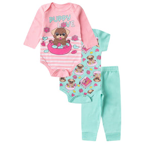 Kit 18 Peças Luna & Lino – Body Infantil Bebê Menina Trijunto Completo em Algodão Suedine
