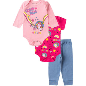Kit 18 Peças Luna & Lino – Body Infantil Bebê Menina Trijunto Completo em Algodão Suedine