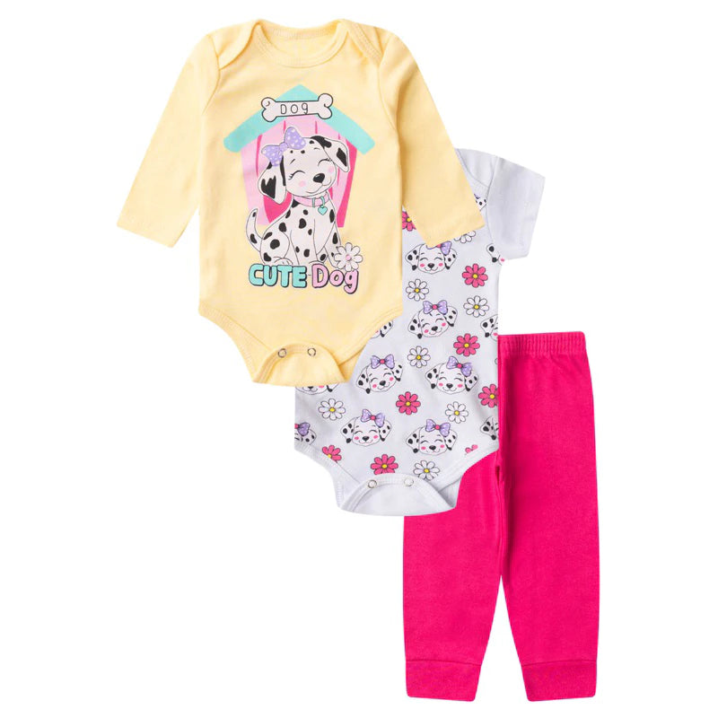 Kit 18 Peças Luna & Lino – Body Infantil Bebê Menina Trijunto Completo em Algodão Suedine